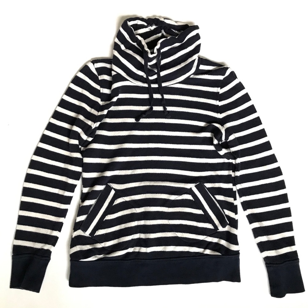 Vintage Merona Navy White Stripe Funnel Neck Terry Cloth Sweatshirt Sz XS